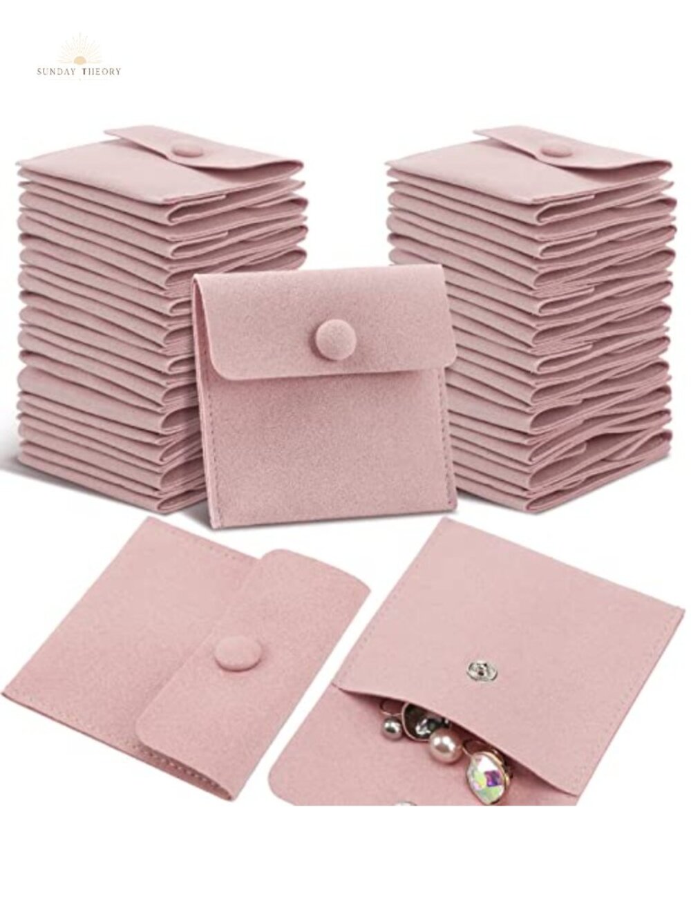 Microfiber Jewelry Pouch 8x8cm, Luxury Small Gift Bags Snap Button with Divider